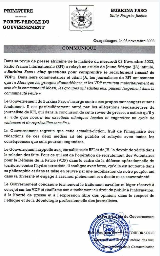 Medias : Le Burkina découragé de rfi et JA