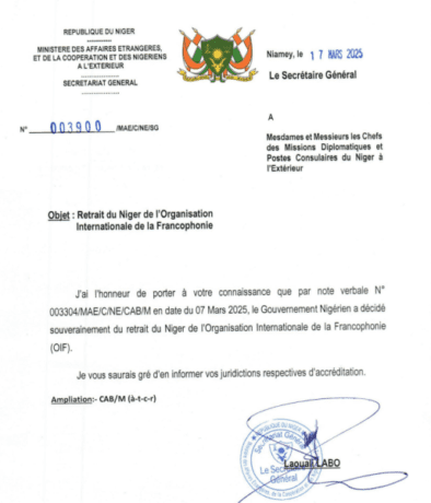 Le Niger se retire de l’Organisation internationale de la Francophonie