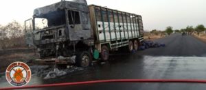 ZANDOMA: Violent feu de camion transportant des bouteilles de gaz