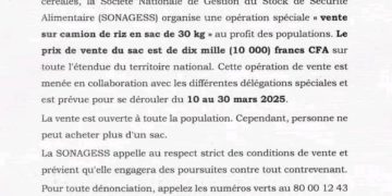 Vente spéciale de riz à prix réduit pour soulager les populations