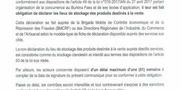 Obligation de déclaration des lieux de stockage des produits destinés à la vente