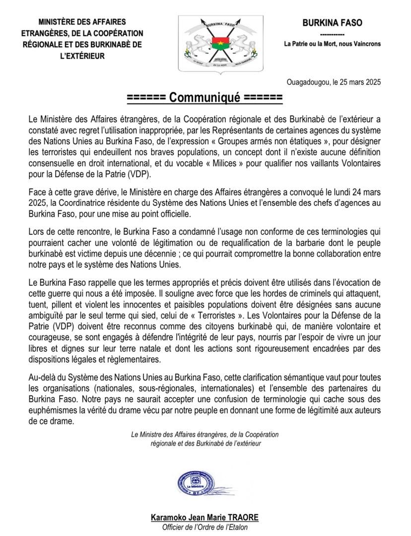 Burkina Faso : Polémique autour de la terminologie employée par les Nations Unies
