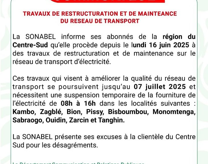 Centre-Sud : Coupures d’électricité prévues du 16 juin au 7 juillet 2025