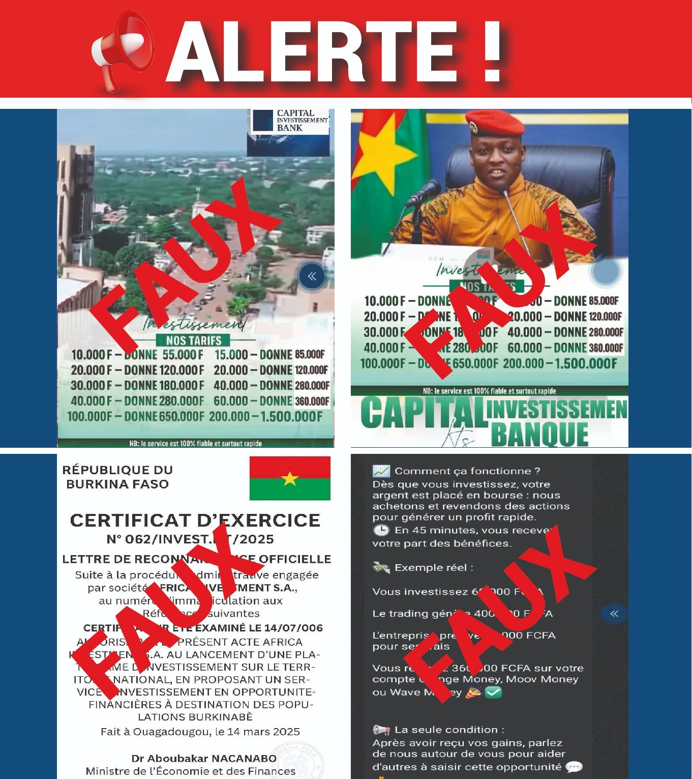 Alerte arnaque en ligne : une fausse annonce d’investissement usurpe le nom du Président du Faso