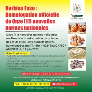 Normes de transformation alimentaire : le Burkina Faso adopte 11 nouveaux textes pour poisson et œufs