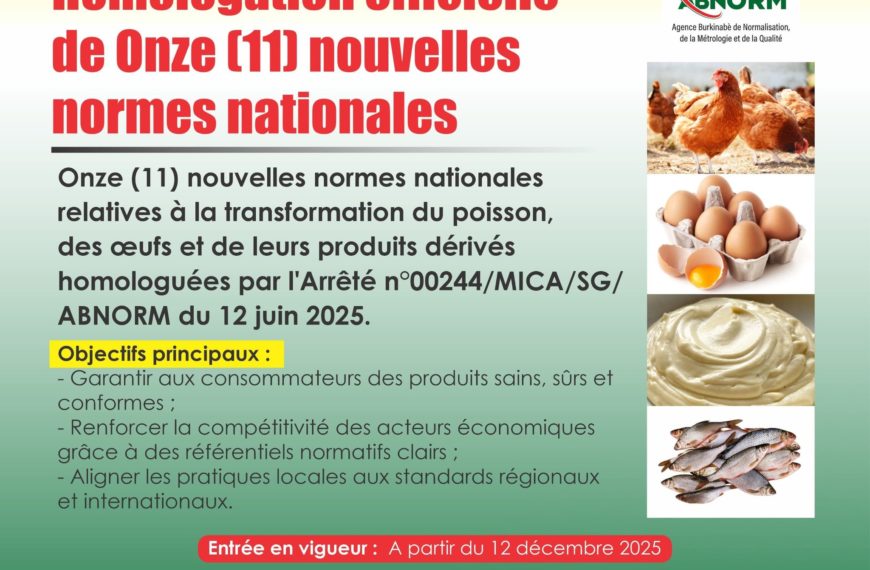 Normes de transformation alimentaire : le Burkina Faso adopte 11 nouveaux textes pour poisson et œufs
