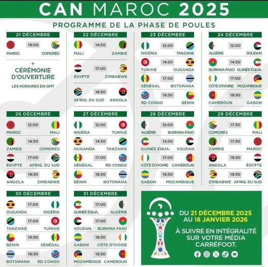 CAN 2025 : calendrier, horaires et affiches dévoilés pour la compétition au Maroc